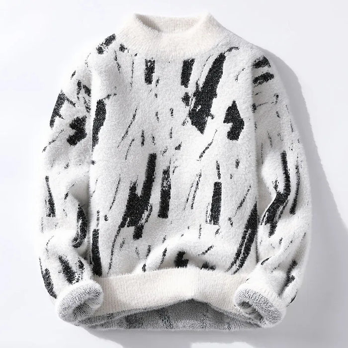 Brushstroke Knit Mock Neck Sweater