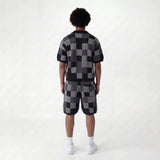 Checkerboard Knit Shirt & Shorts Set
