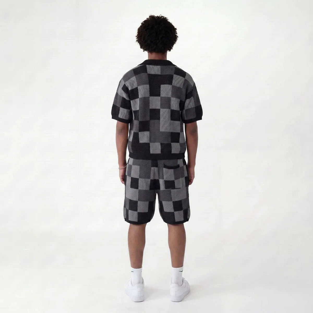 Checkerboard Knit Shirt & Shorts Set