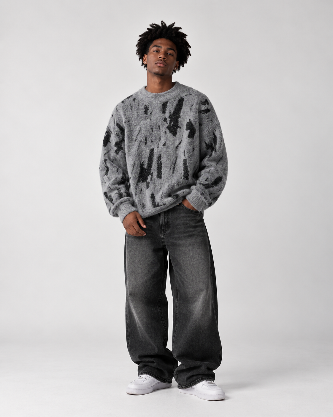Brushstroke Knit Mock Neck Sweater