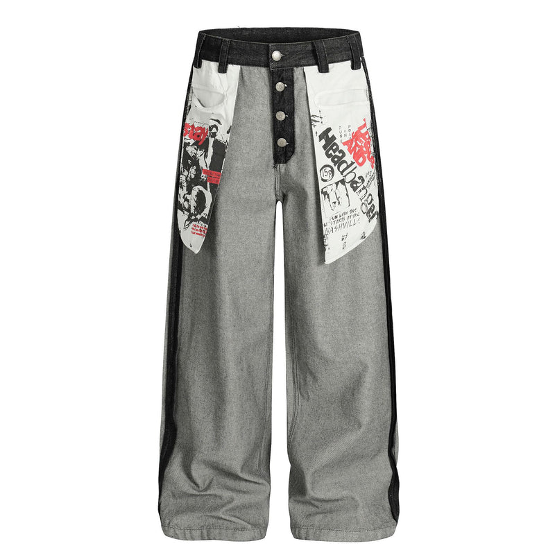 Vintage Wide-Leg Jeans mit Grafik-Kontrast
