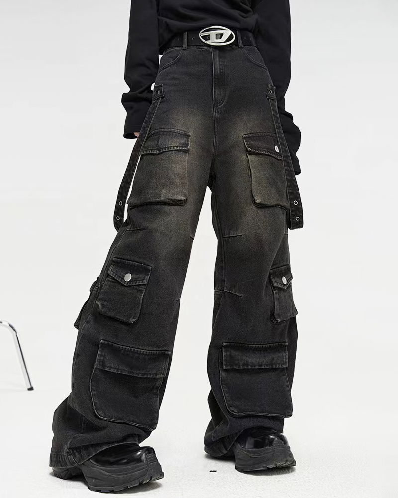 OFFSEAL Black Baggy Cargo Jeans