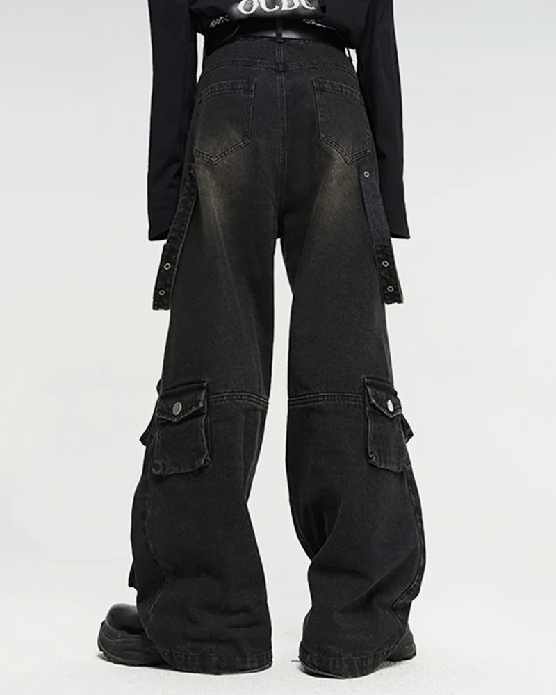OFFSEAL Black Baggy Cargo Jeans
