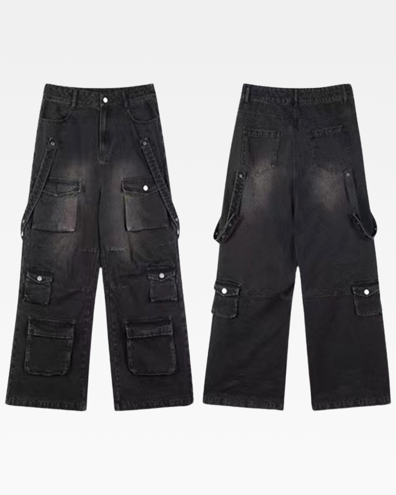 OFFSEAL Black Baggy Cargo Jeans