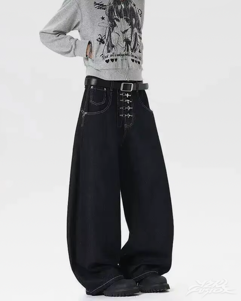 OFFSEAL Black Barrel Jeans