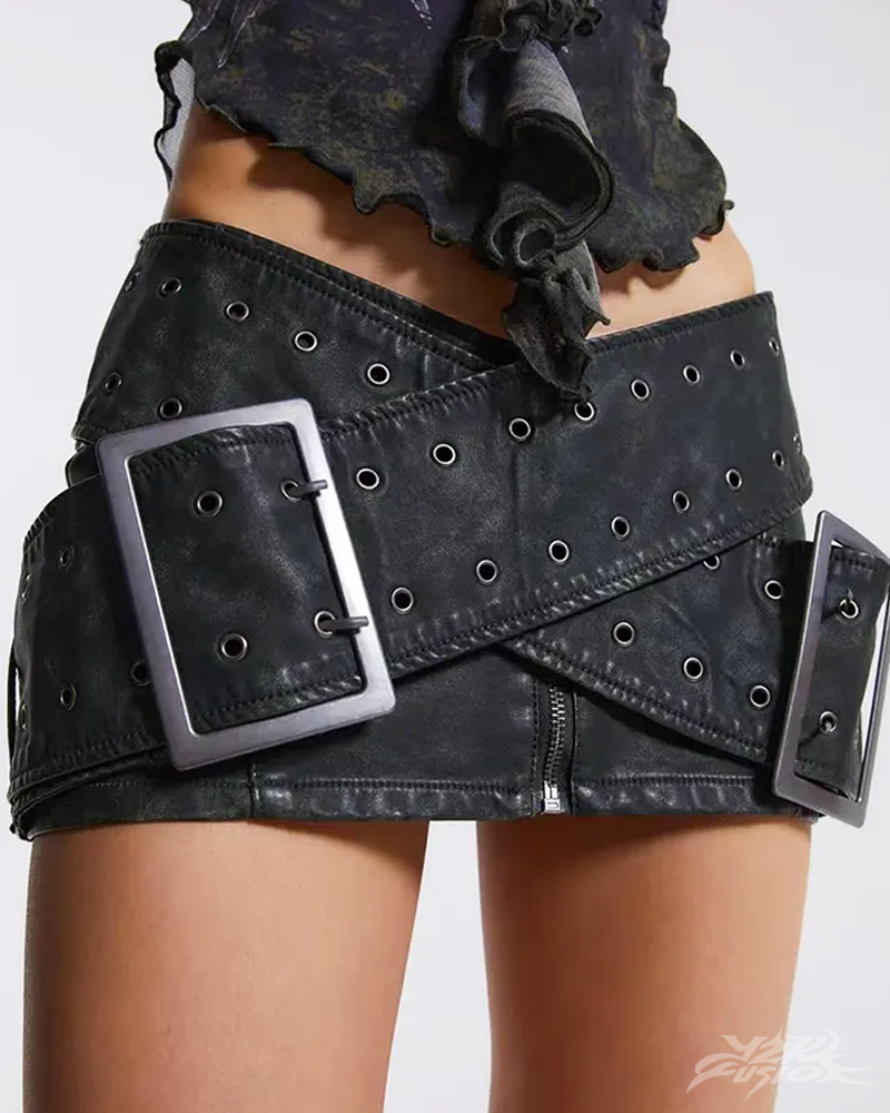 OFFSEAL Black Belted Mini Skirt