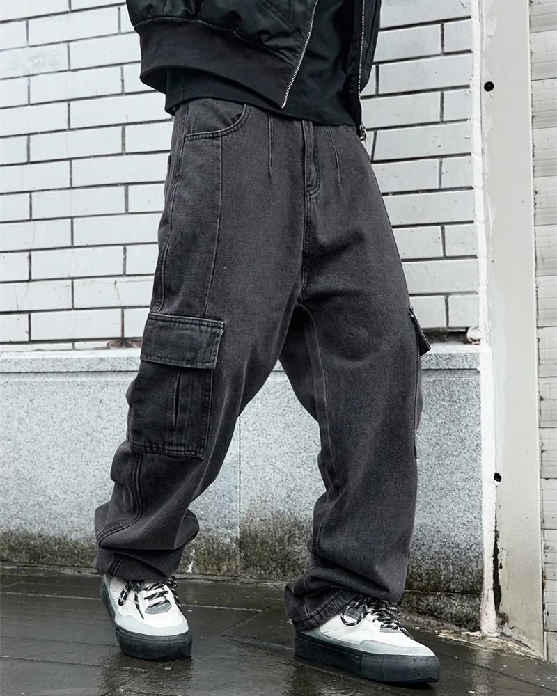 OFFSEAL Black Denim Cargo Pants