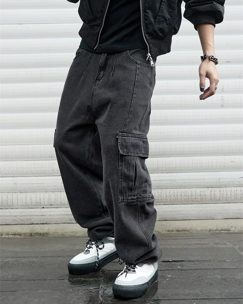 OFFSEAL Black Denim Cargo Pants
