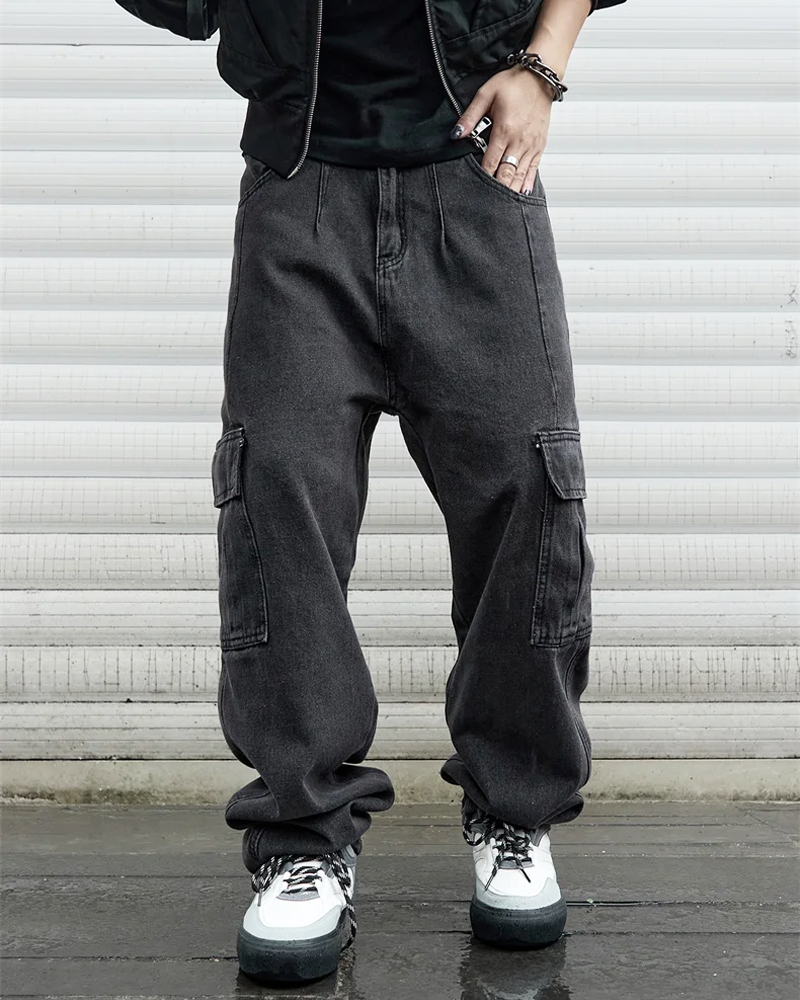 OFFSEAL Black Denim Cargo Pants