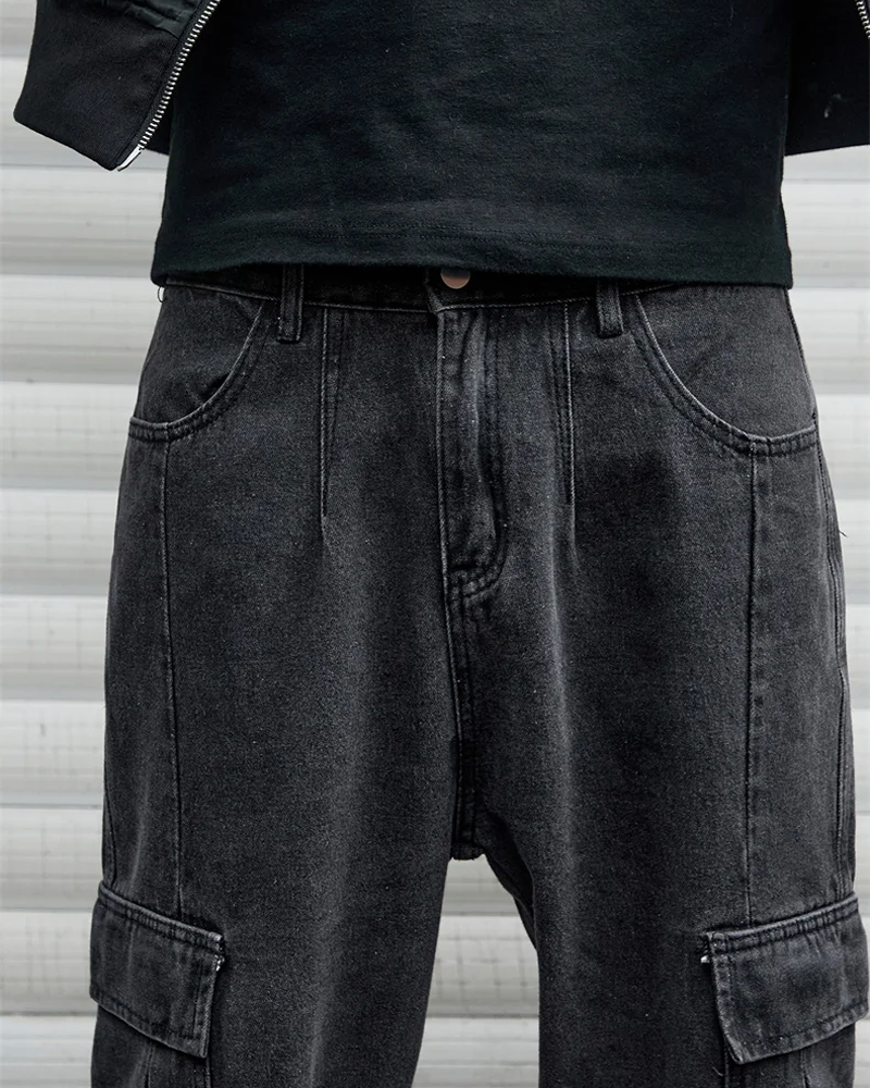 OFFSEAL Black Denim Cargo Pants