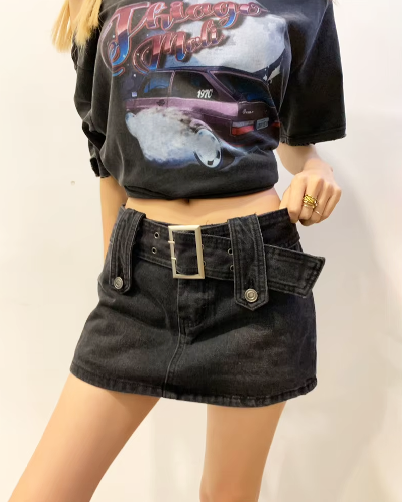 OFFSEAL Black Denim Skort