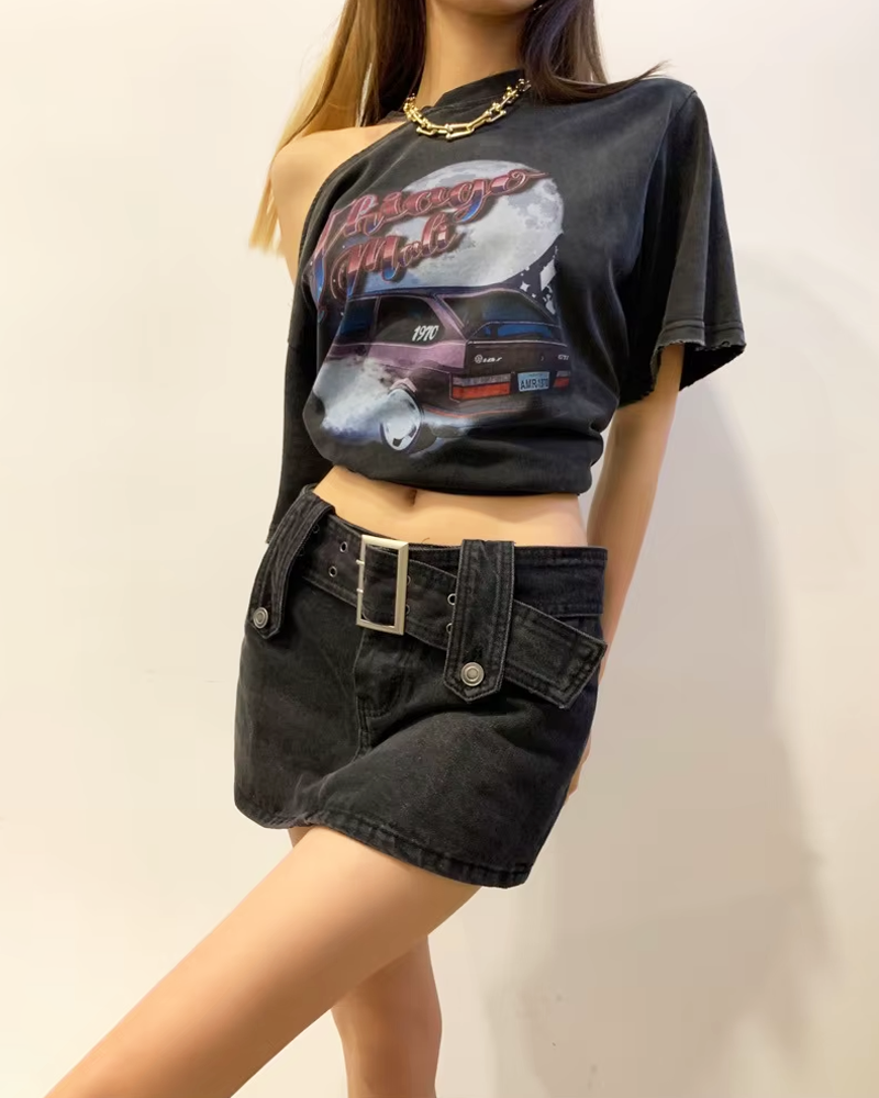 OFFSEAL Black Denim Skort