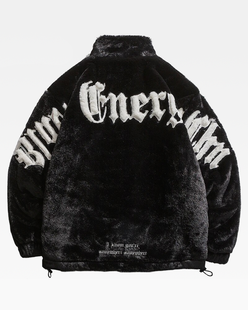 OFFSEAL Y2K Black Faux Fur Jacket