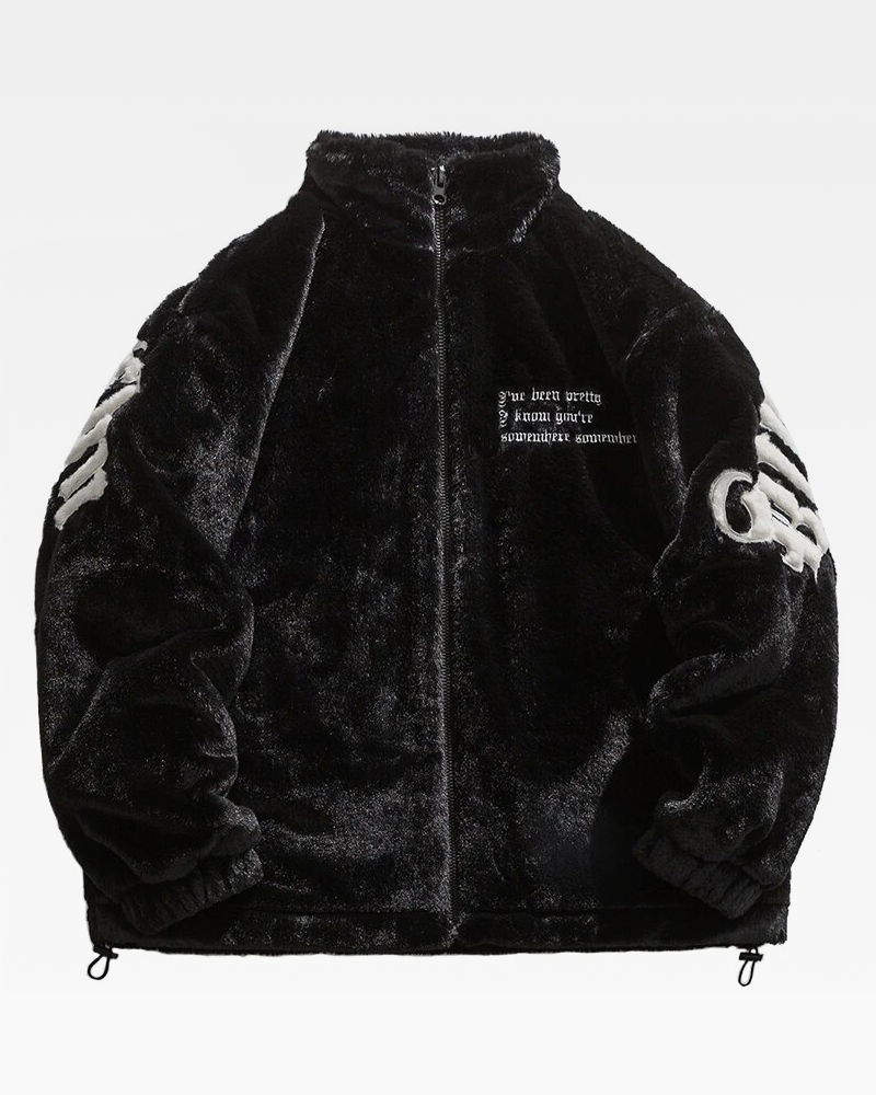 OFFSEAL Y2K Black Faux Fur Jacket