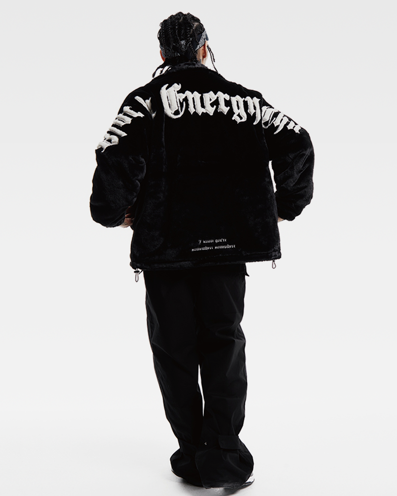 OFFSEAL Y2K Black Faux Fur Jacket