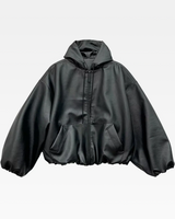 OFFSEAL Y2K Black Hooded Leather Jacket