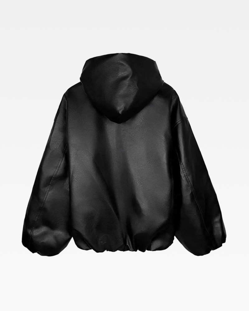 OFFSEAL Y2K Black Hooded Leather Jacket
