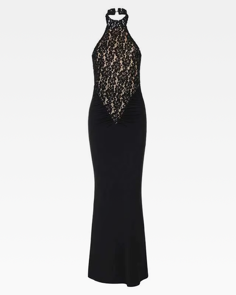 OFFSEAL Black Lace Halter Dress
