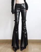 OFFSEAL Black Leather Flare Pants