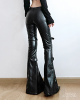 OFFSEAL Black Leather Flare Pants