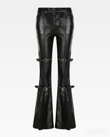 OFFSEAL Black Leather Flare Pants