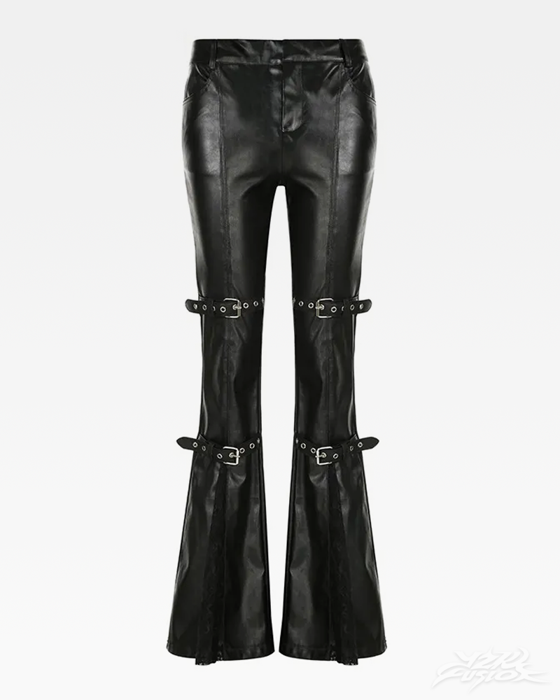 OFFSEAL Black Leather Flare Pants