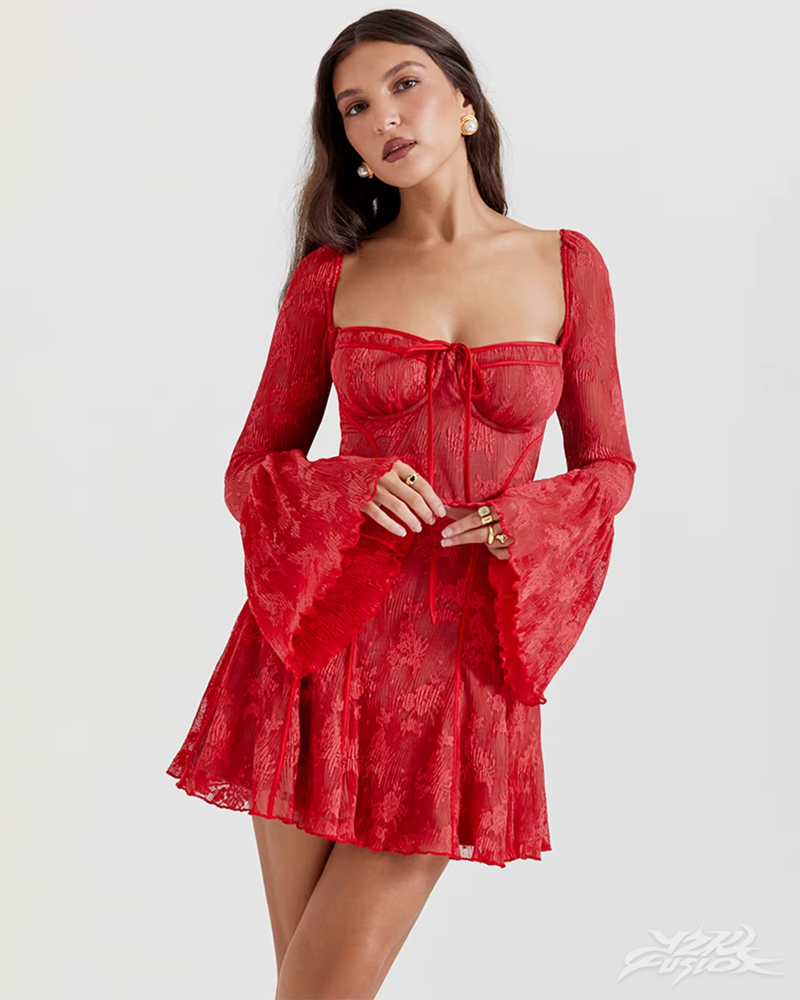 OFFSEAL Black Long-Sleeve Mini Dress Lace