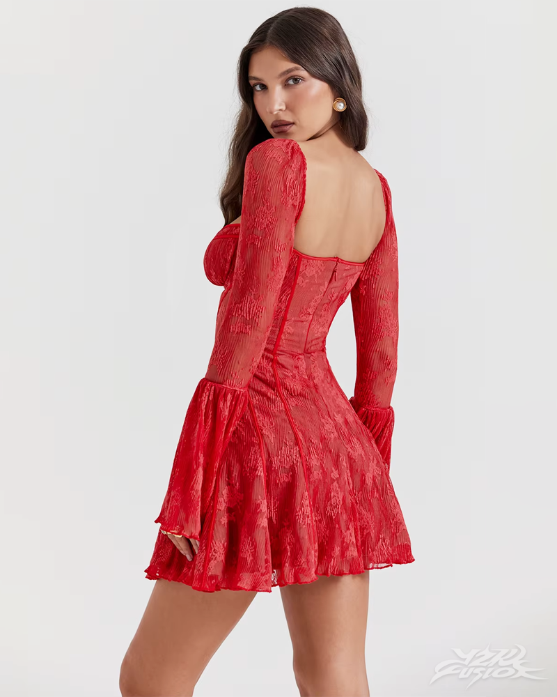 OFFSEAL Black Long-Sleeve Mini Dress Lace