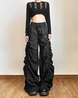OFFSEAL Y2K Black Parachute Pants Women