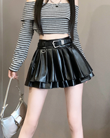 OFFSEAL Y2K Black Pleated Leather Mini Skirt
