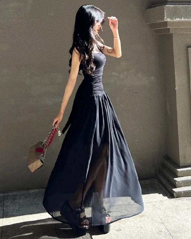 OFFSEAL Black Ruched Maxi Dress