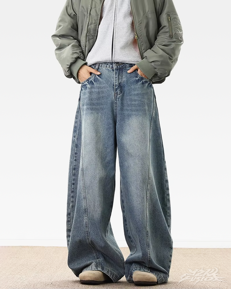 OFFSEAL Blue Baggy Wide Leg Jeans