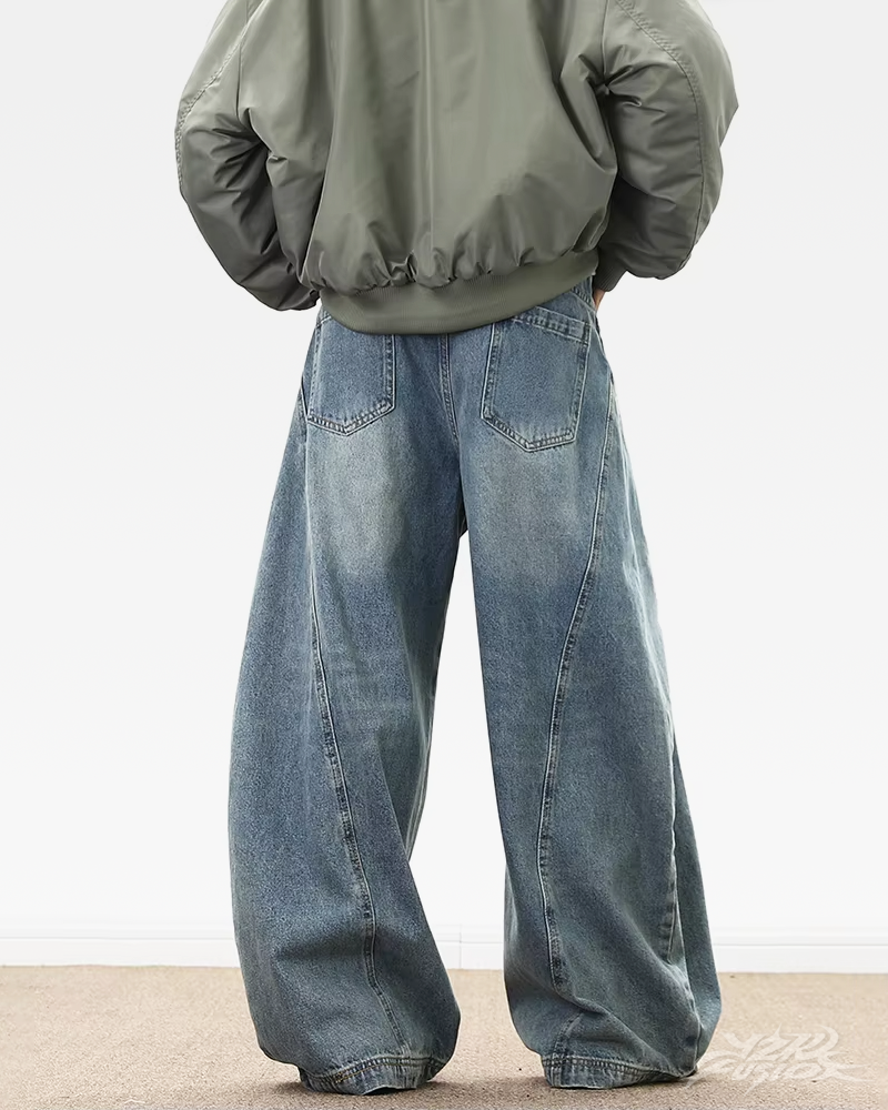 OFFSEAL Blue Baggy Wide Leg Jeans