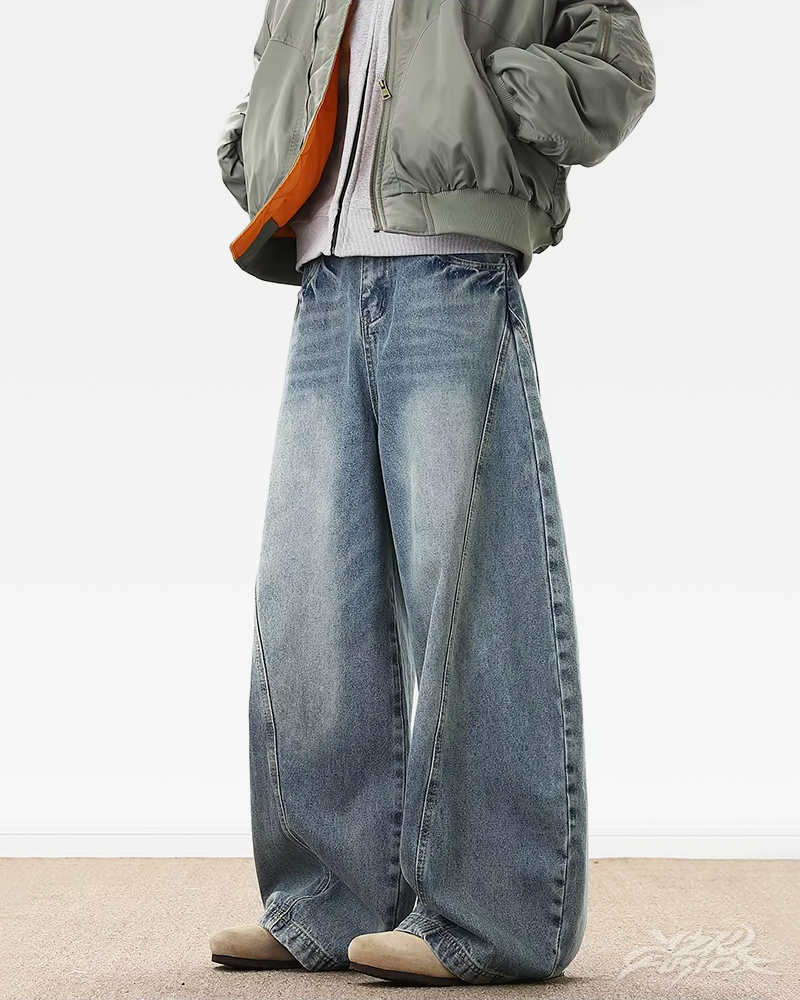 OFFSEAL Blue Baggy Wide Leg Jeans