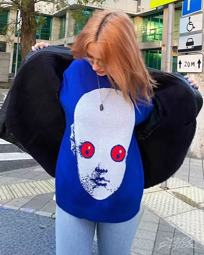 OFFSEAL Y2K Blue Sweater