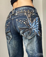 OFFSEAL Butterfly Embroidered Jeans