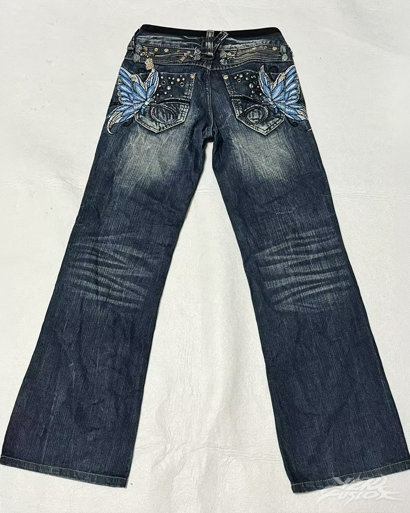 OFFSEAL Butterfly Embroidered Jeans