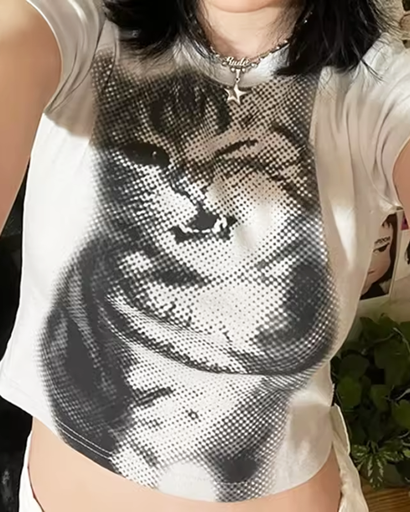 OFFSEAL Y2K Cat Crop Top