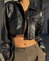 OFFSEAL Cropped Faux Leather Jacket