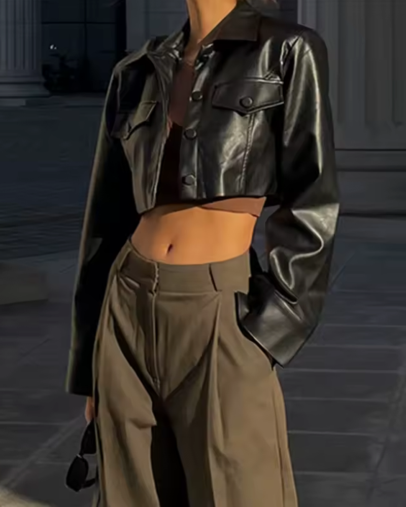 OFFSEAL Cropped Faux Leather Jacket