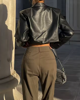 OFFSEAL Cropped Faux Leather Jacket