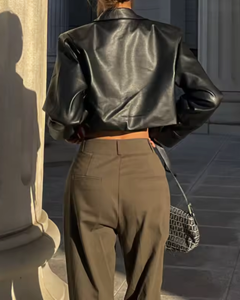 OFFSEAL Cropped Faux Leather Jacket
