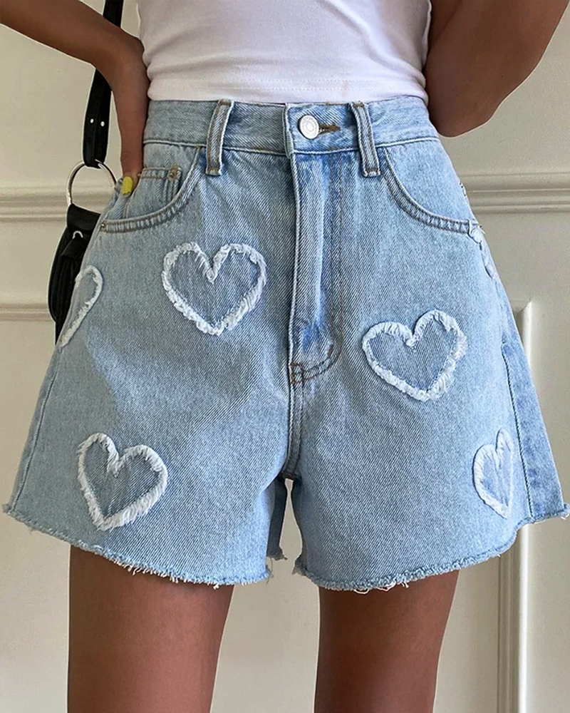 OFFSEAL Y2K Denim Heart Shorts