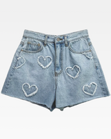 OFFSEAL Y2K Denim Heart Shorts