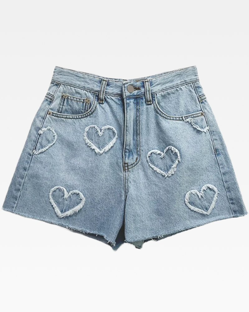 OFFSEAL Y2K Denim Heart Shorts