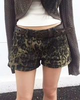 OFFSEAL Denim Leopard Shorts