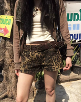 OFFSEAL Denim Leopard Shorts
