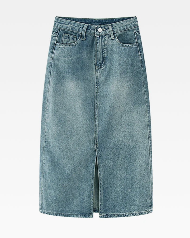 OFFSEAL Denim Maxi Skirt with Slit
