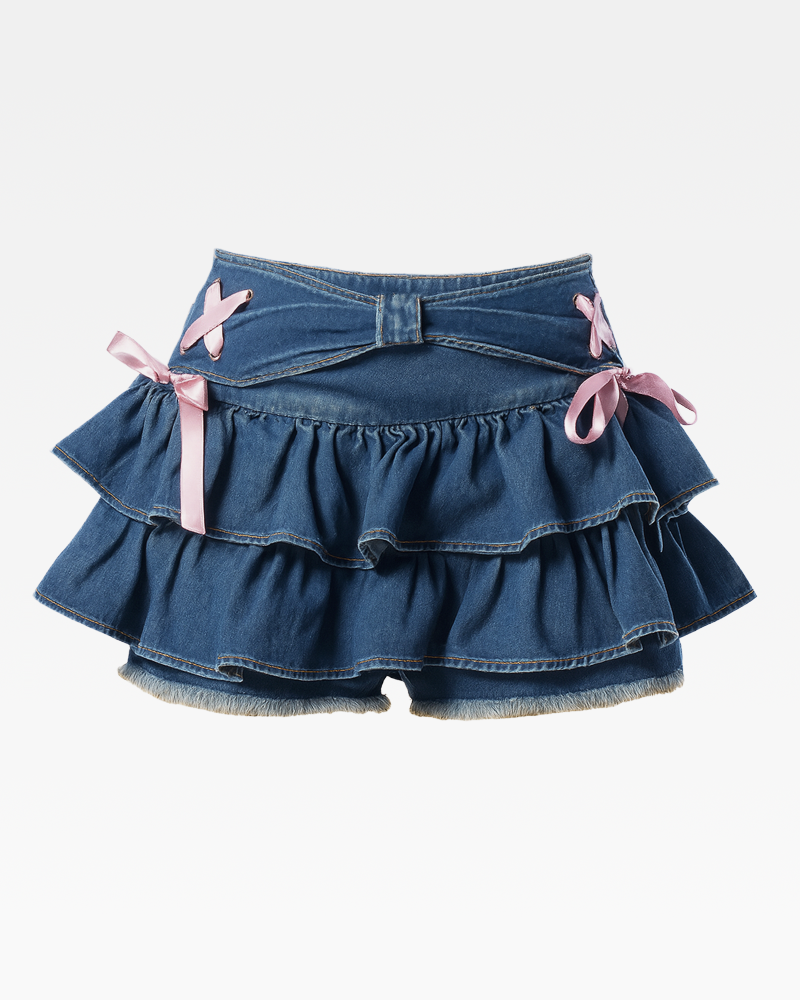 OFFSEAL Denim Mini Skirt with Ruffles