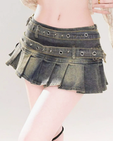 OFFSEAL Y2K Denim Pleated Mini Skirt